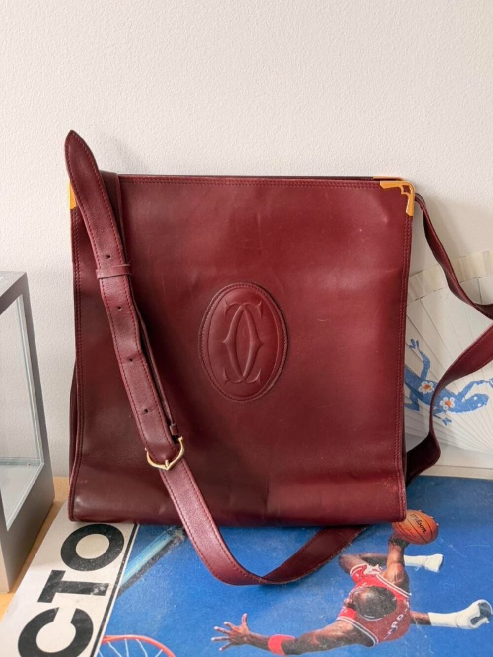 Vintage Cartier burgundy leather messenger bag